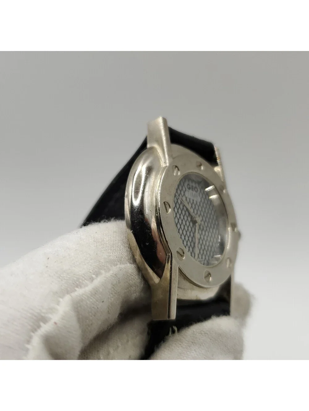 Geo Time Always Ahead Of Time 35mm Quartz New Battery Silver Tone Black Band